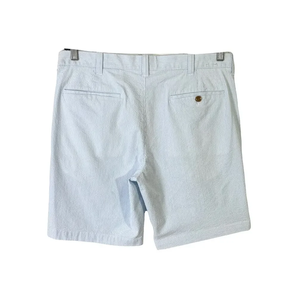 NWOT J CREW Shorts Men 34 9” Inseam Stripe Blue White Seersucker 4 Pocket Cotton